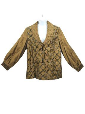 Yak Magik Silk Quilted Jacket XL Gold Bronze Lattice Toggle Art To Wear Luxe